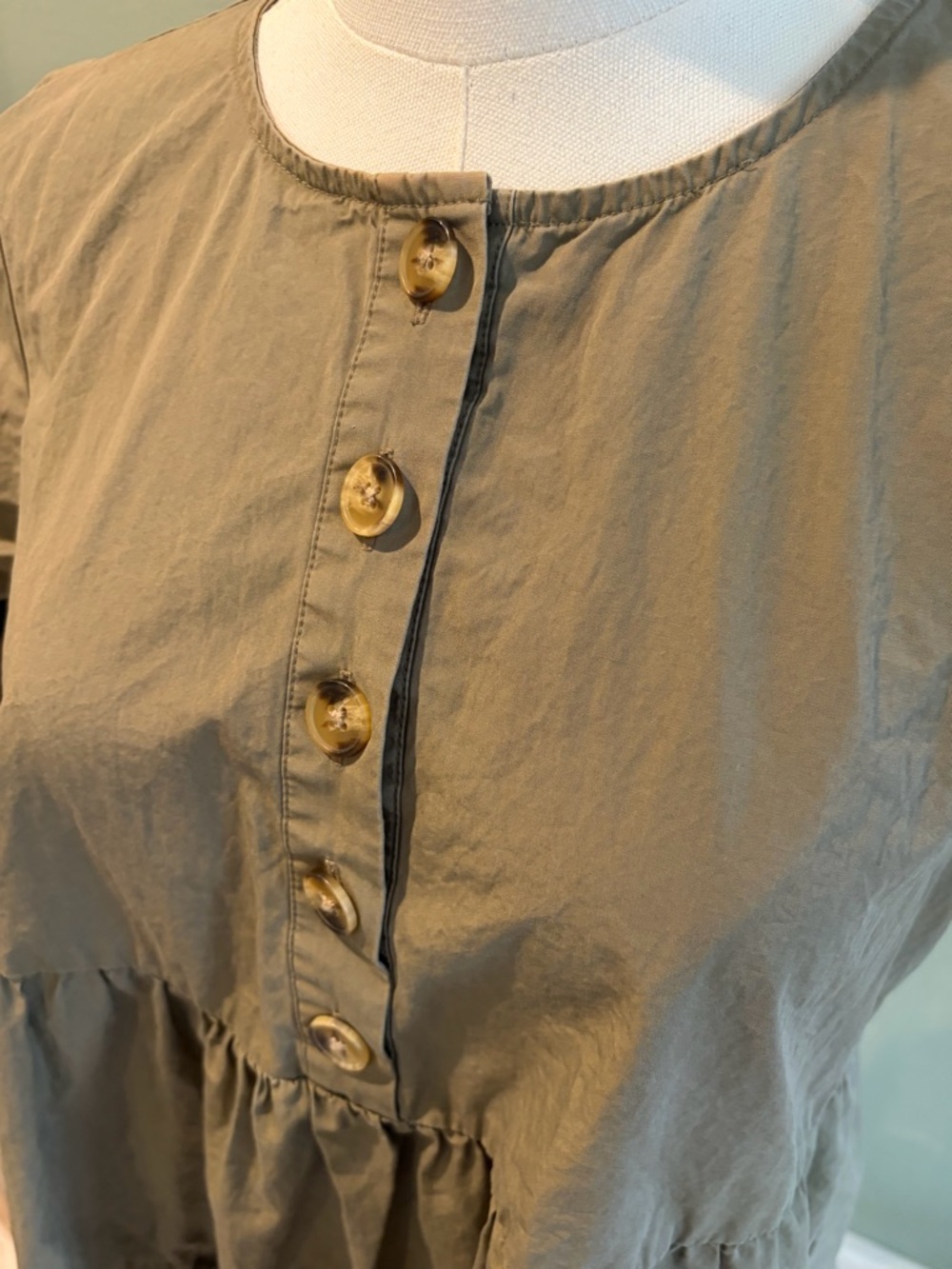 Madewell Olive Button-Front Tiered Mini Dress XS - Picture 4 of 5